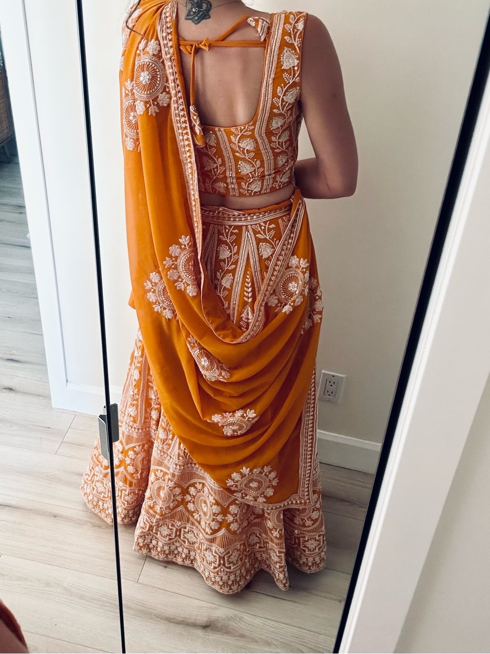 Embroidered Orange Lehenga Choli with Dupatta